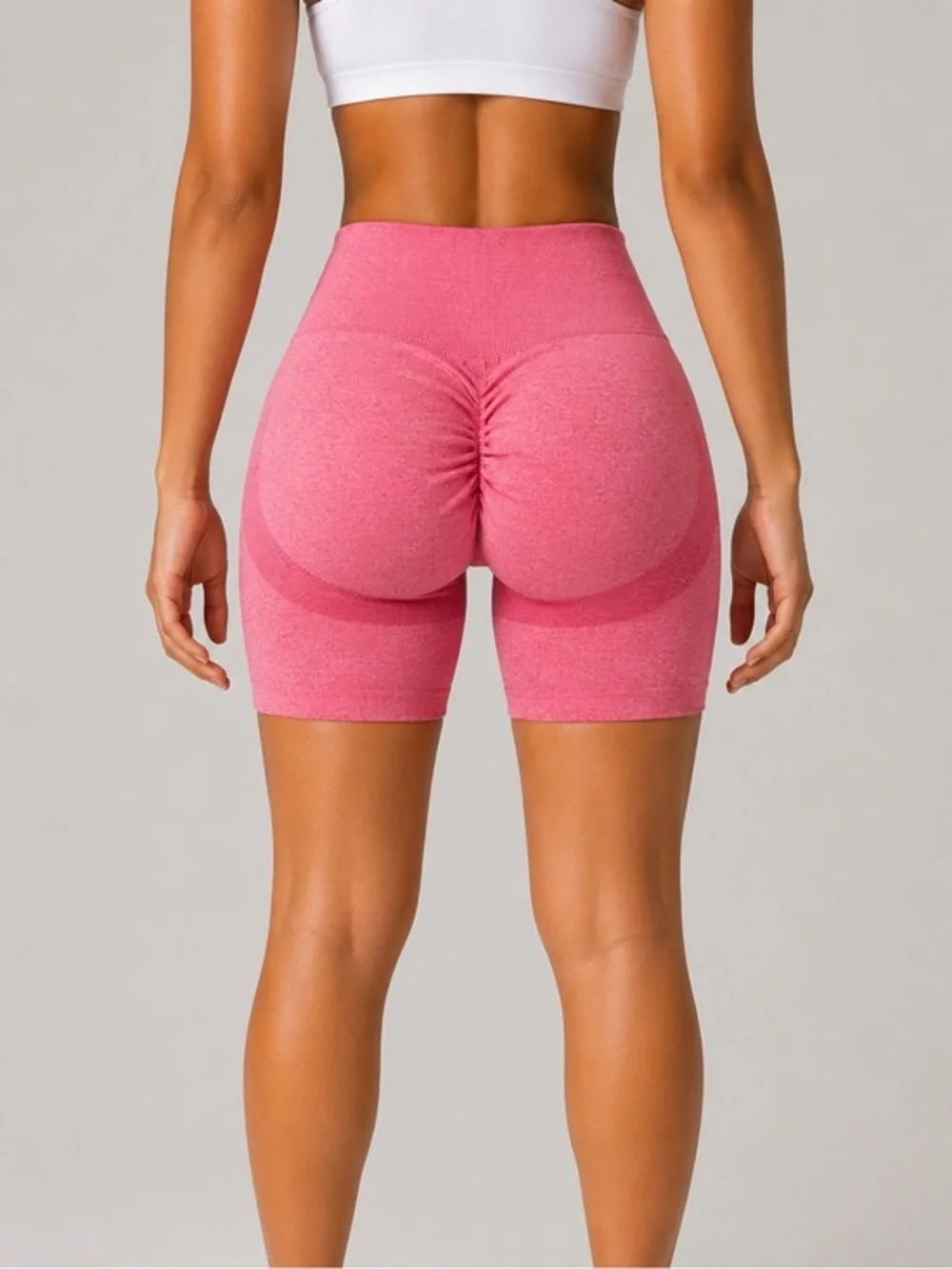 Seamless High-Waist Pink Scrunch Bike Shorts